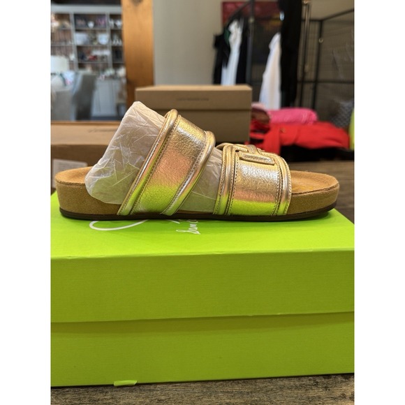Sam Edelman Women's Rowan Slides Gold Leather Platform Size 7.5 - Picture 4 of 8